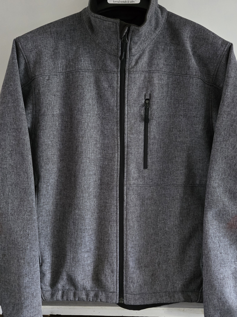 Kirkland Signature Men's Heathered Gray Full-Zip Softshell Jacket
